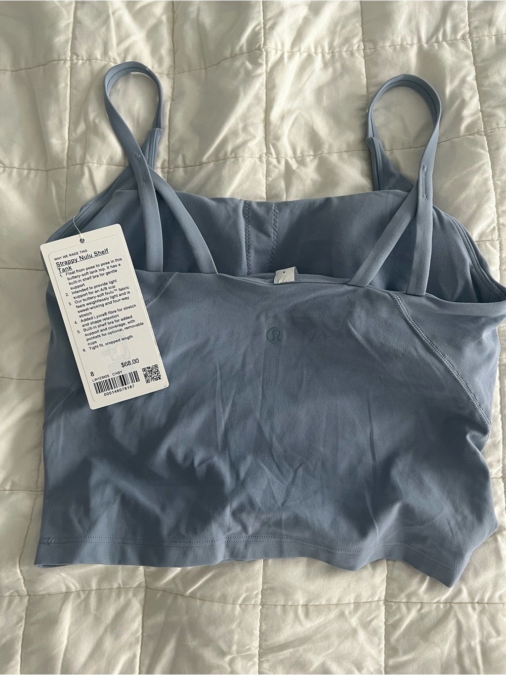 lululemon athletica Light Blue Strappy Nulu Shelf Tank
